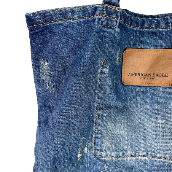 American Eagle Denim Tote Bag Distressed Logo New - Picture 7 of 16